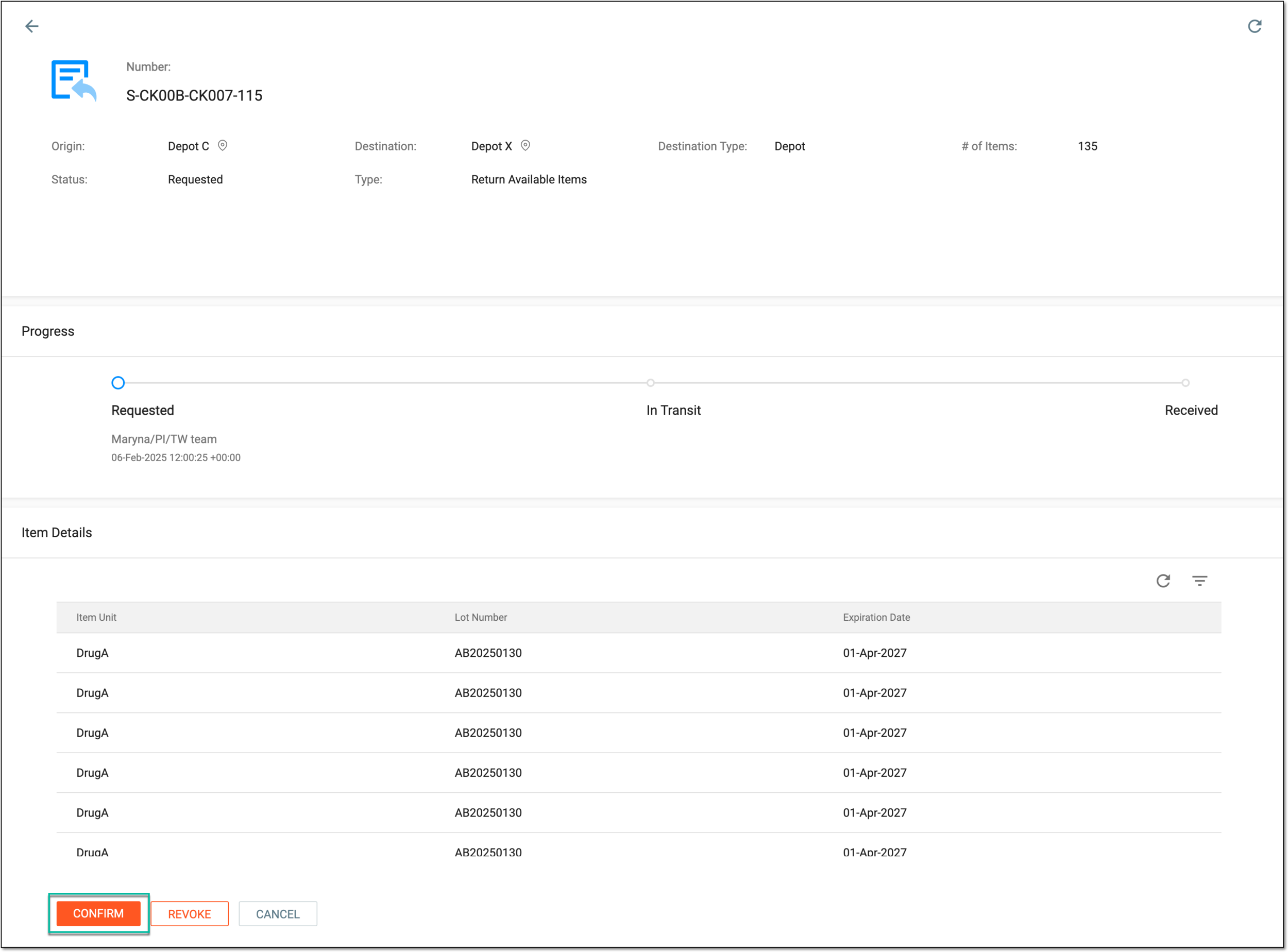 Confirming return shipment