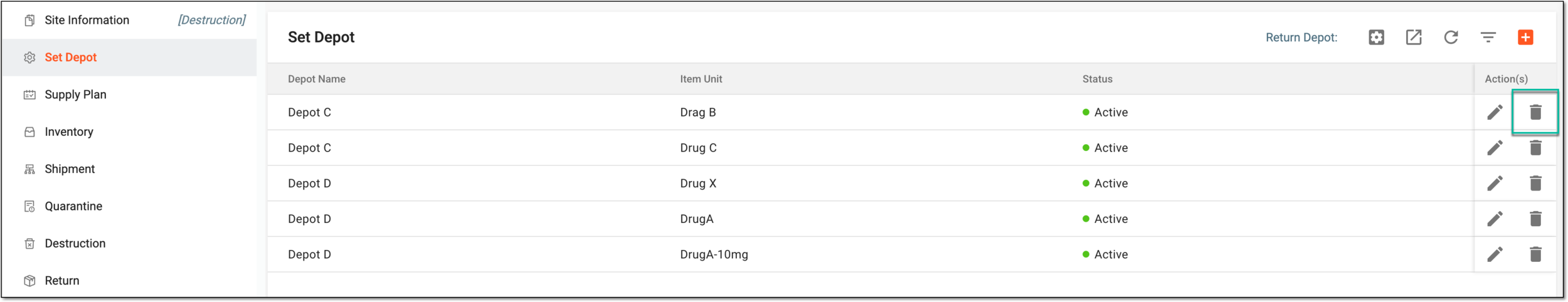 Deleting supply depot from site