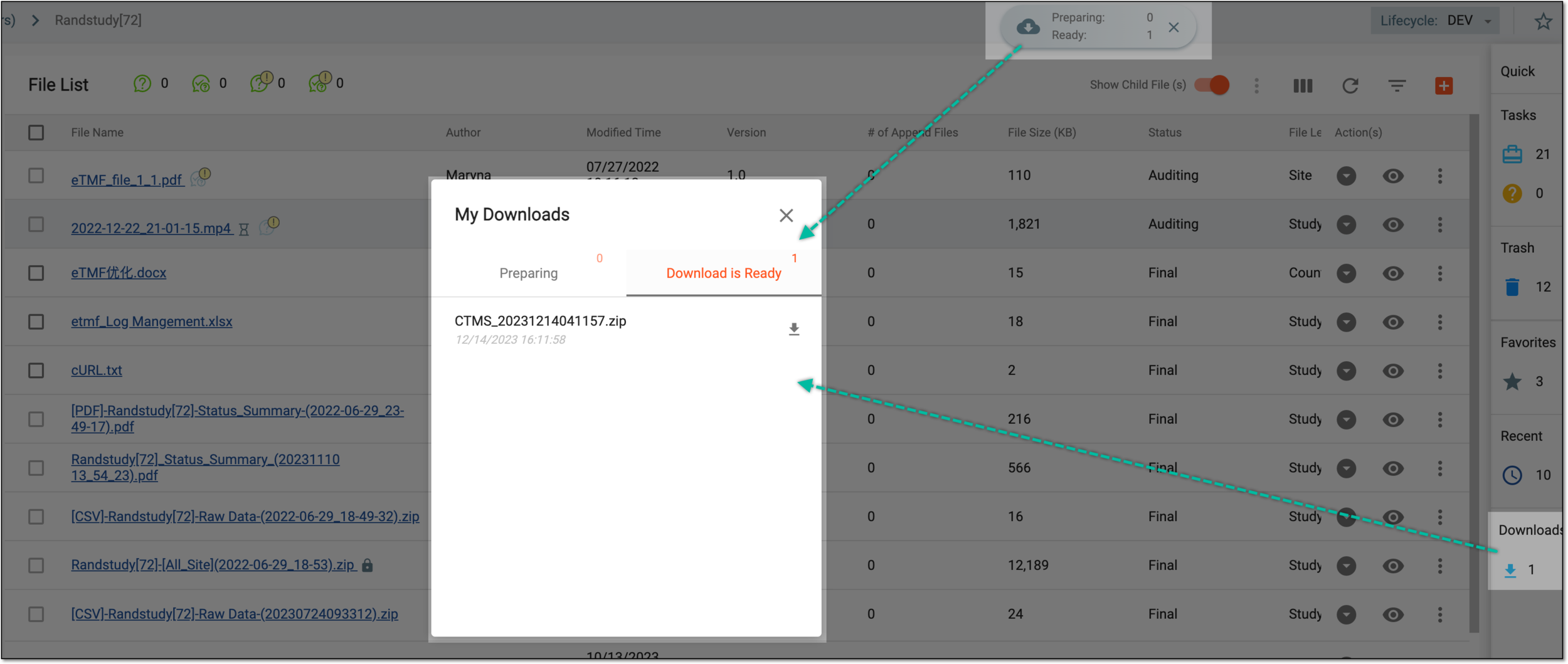 Downloading folder from Quick panel