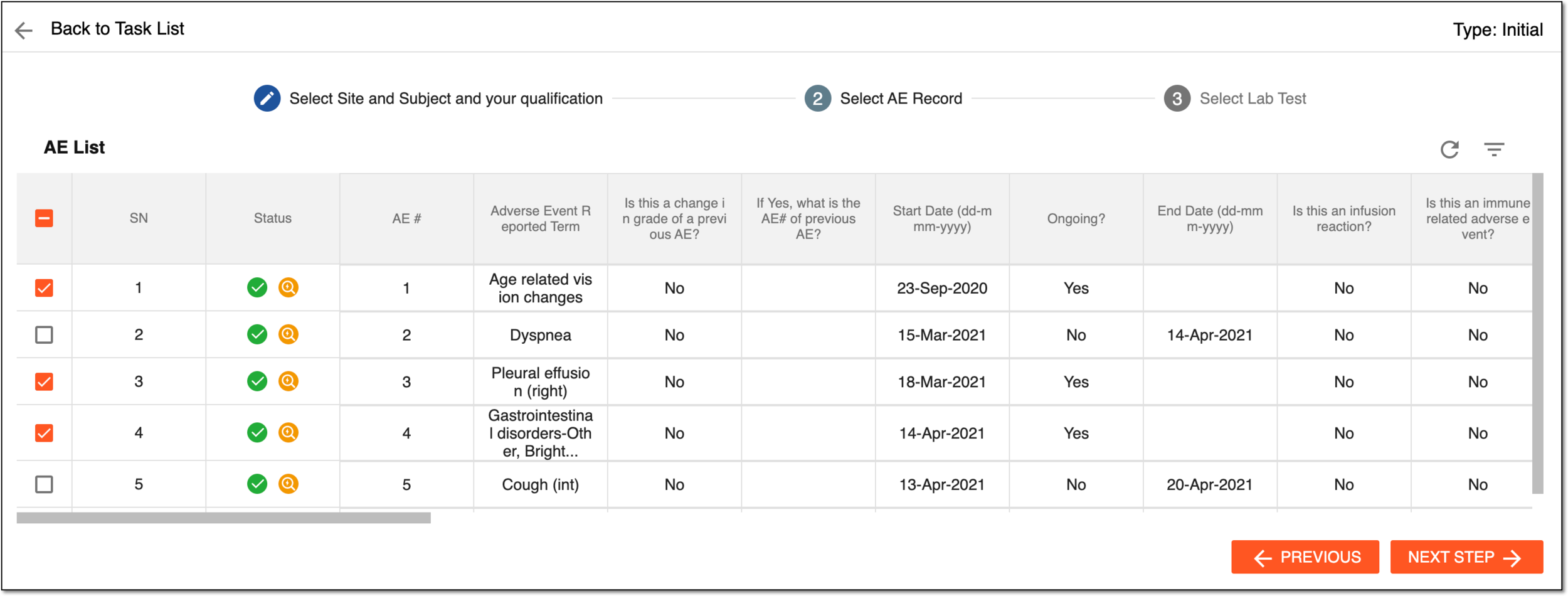 Selecting AE(s) to extract data