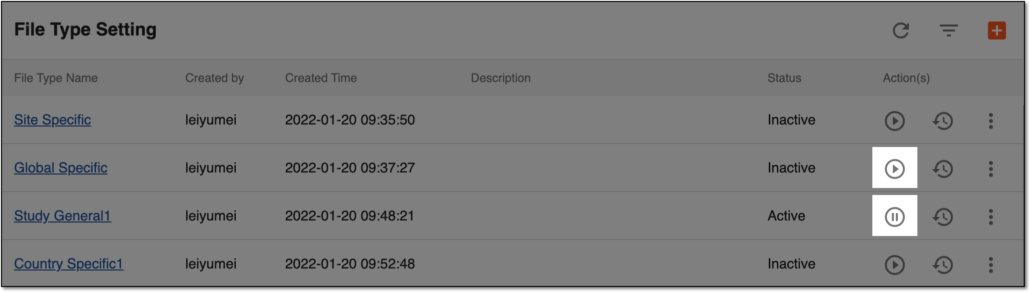 Activating/Inactivating file type