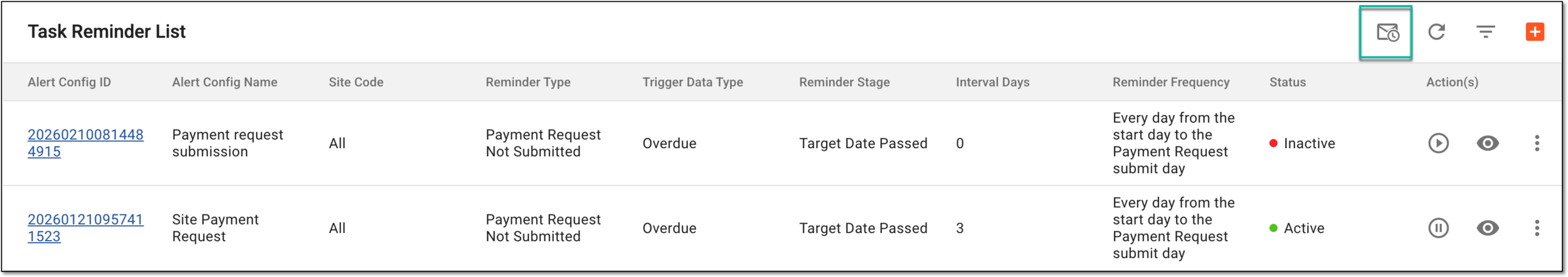 Accessing task reminder mail history