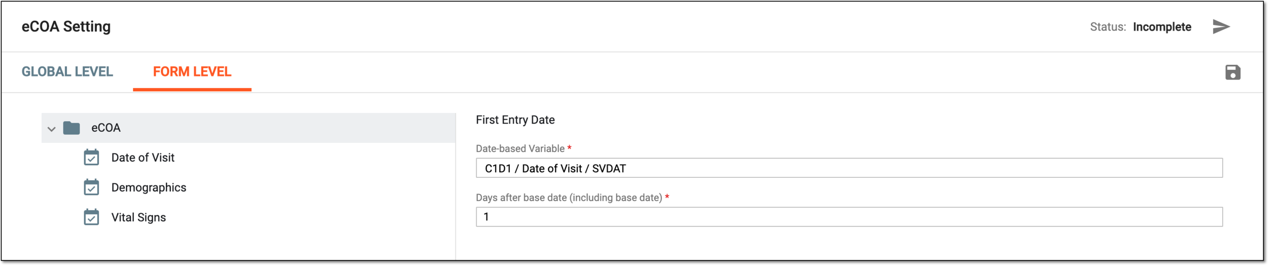 Configuring eCOA at visit level