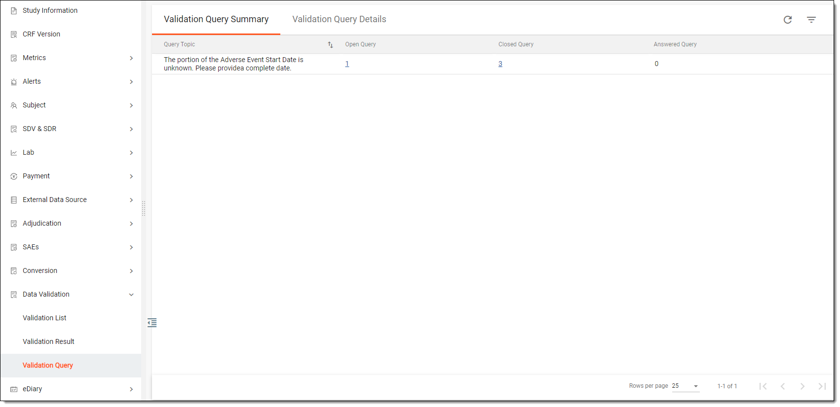 Validation Query tab