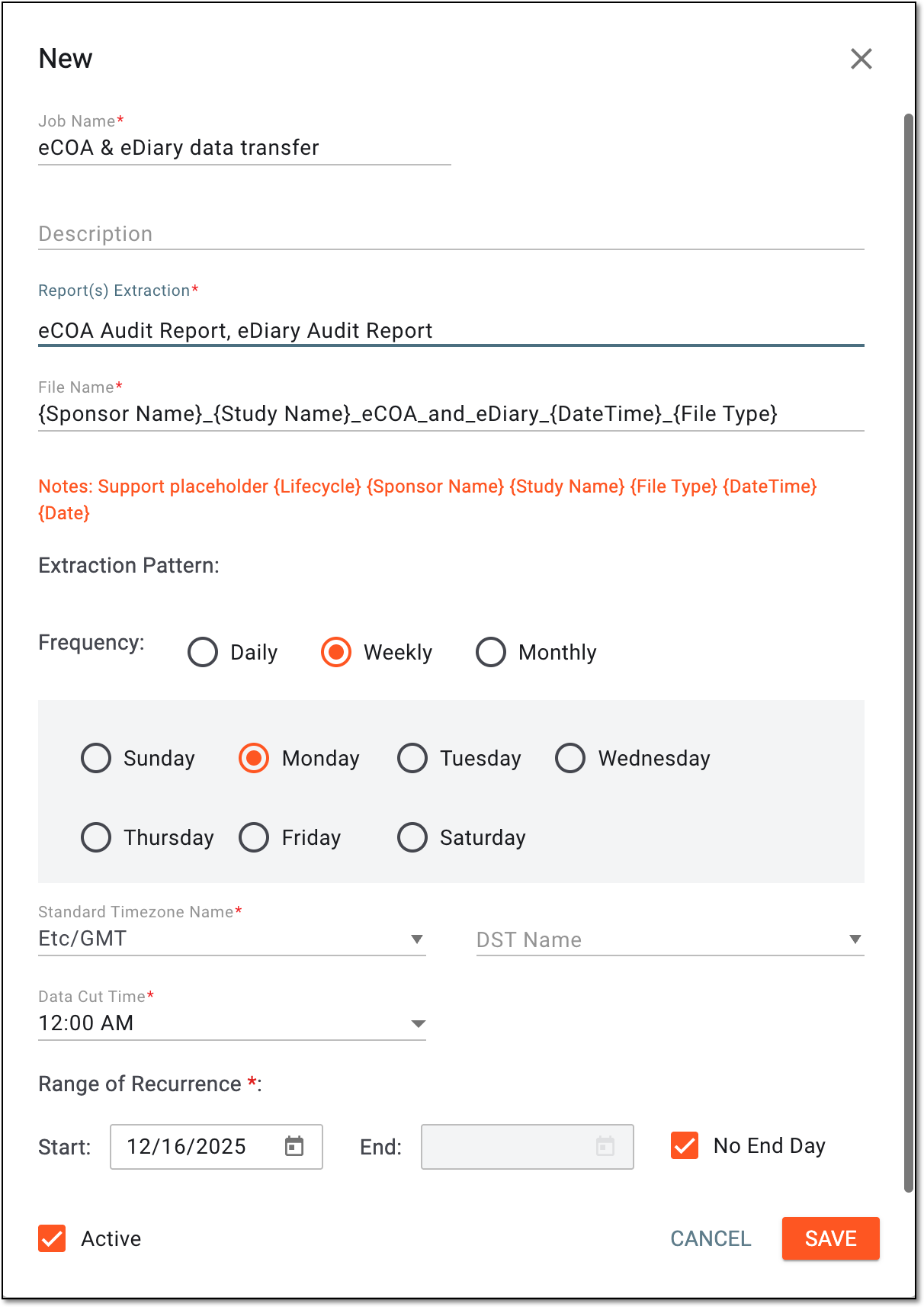 Configuring data transfer job