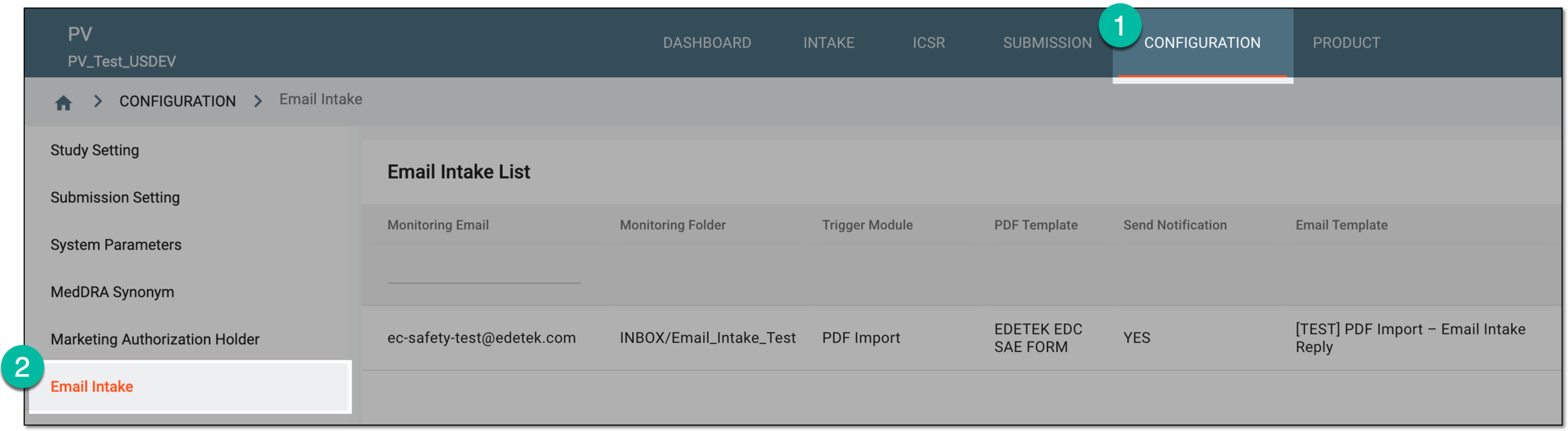 Accessing email intake configuration