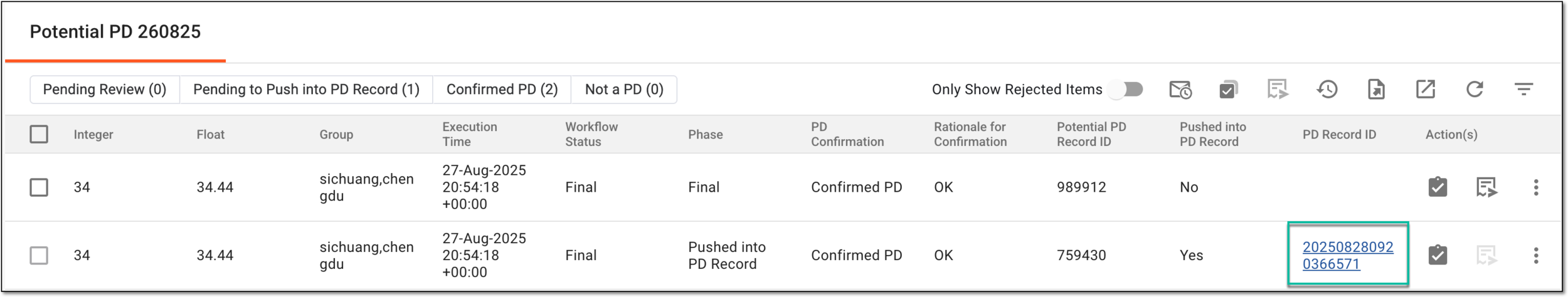 Selecting to access actual PD record