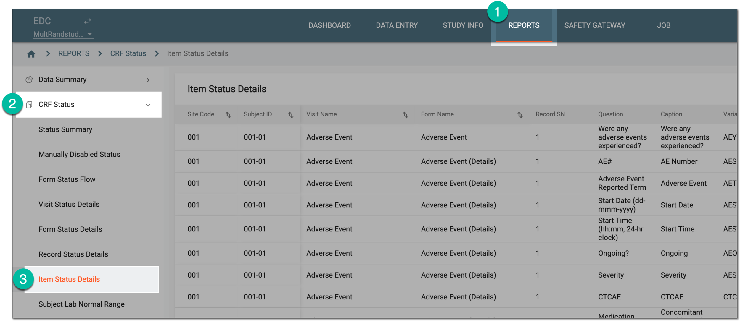 Accessing item status details