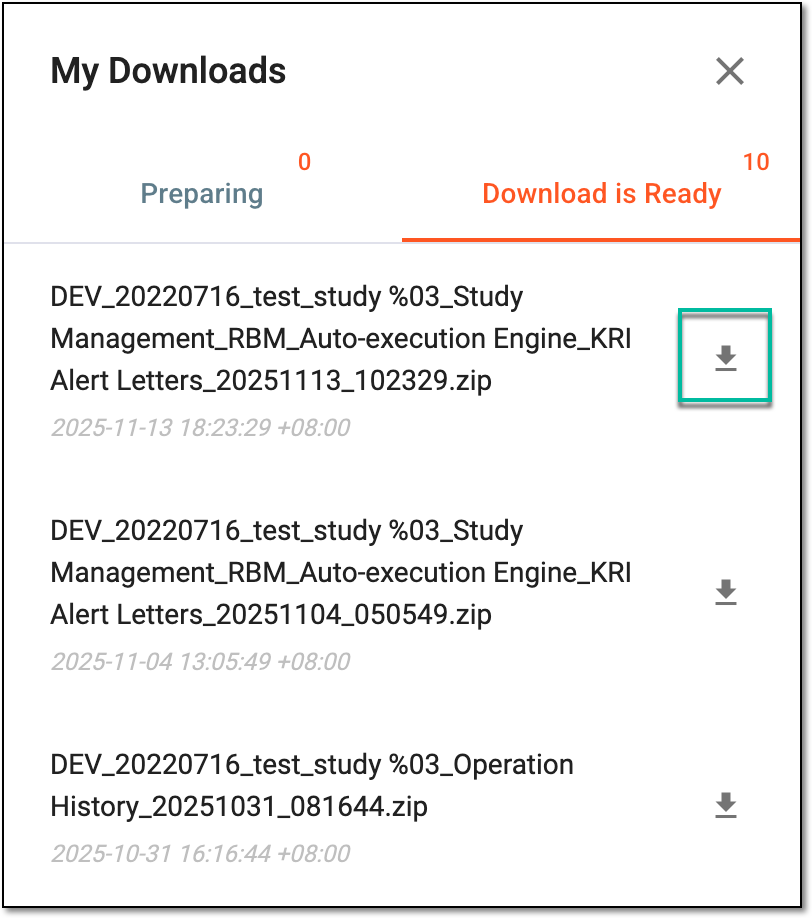 Downloading extracted mail history data