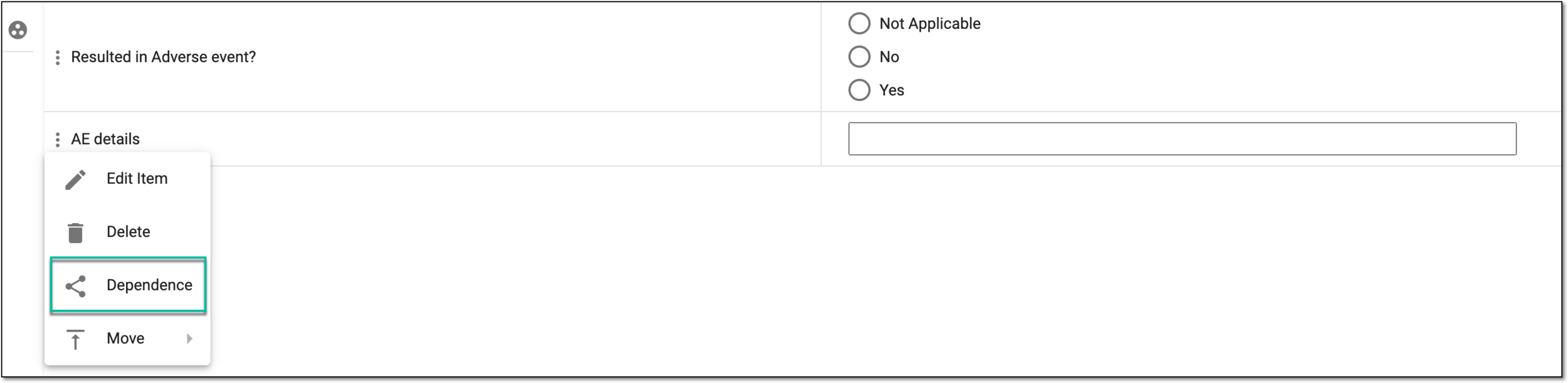 Selecting set dependency