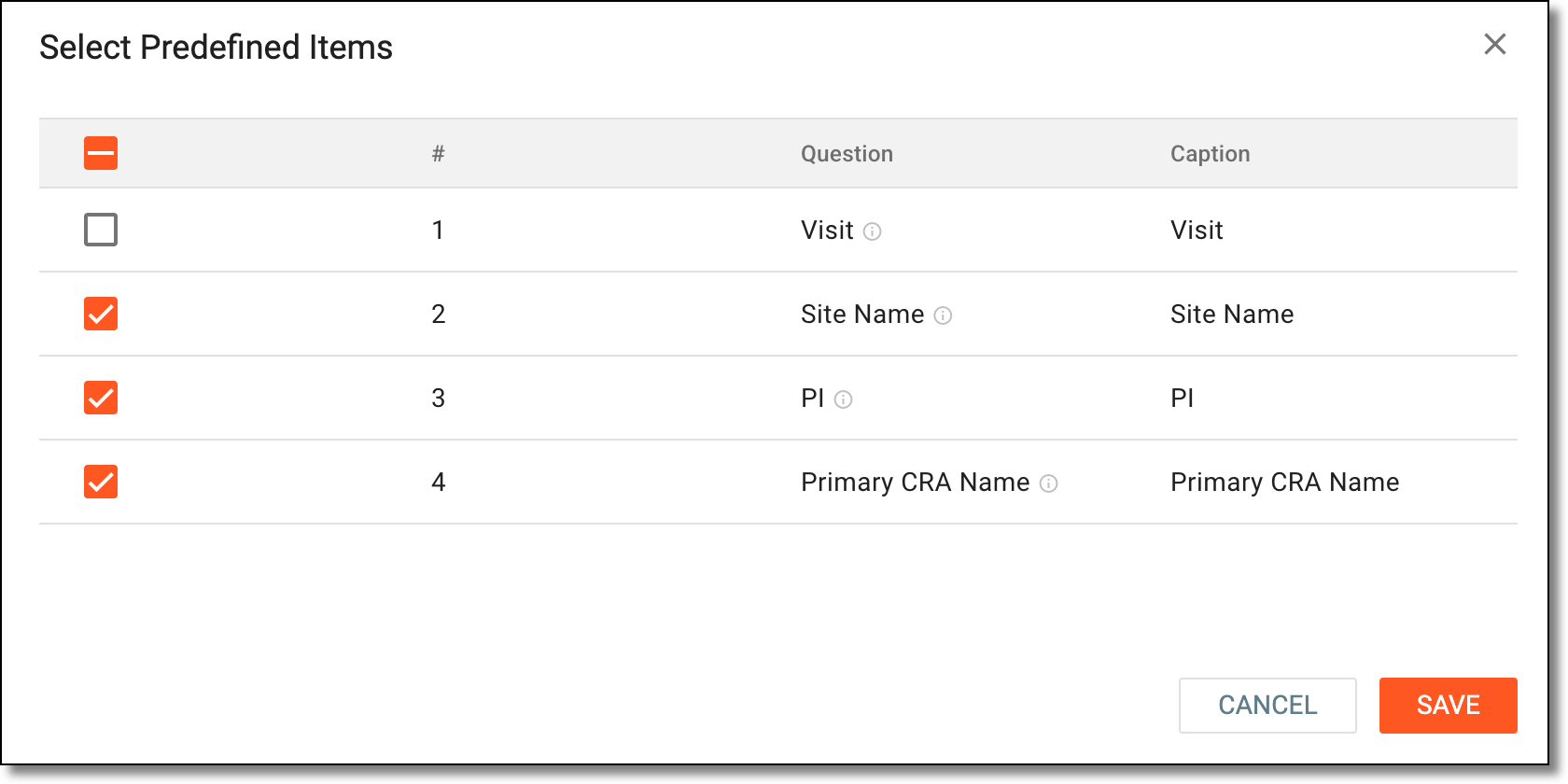 Adding predefined questions to template