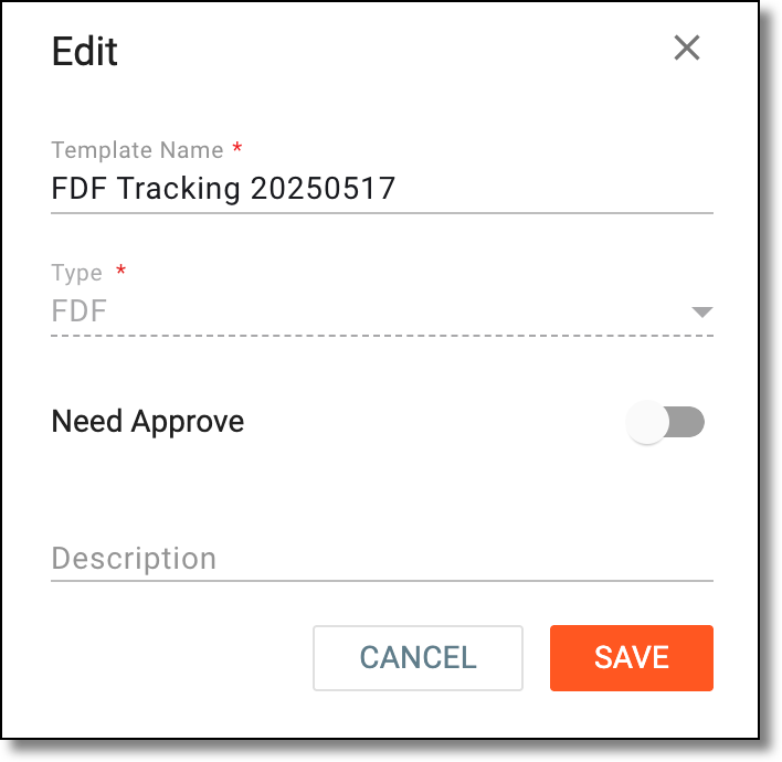 Editing tracking log template basic information