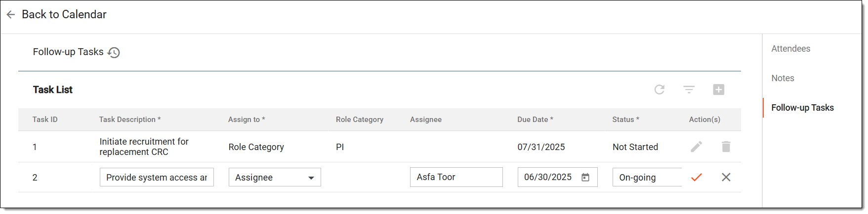 Updating follow-up task