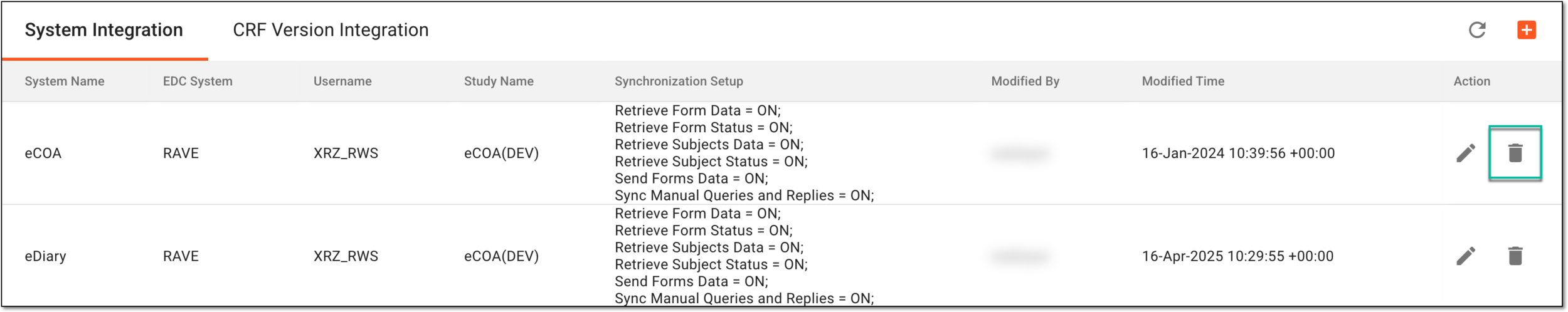 Selecting to delete system integration