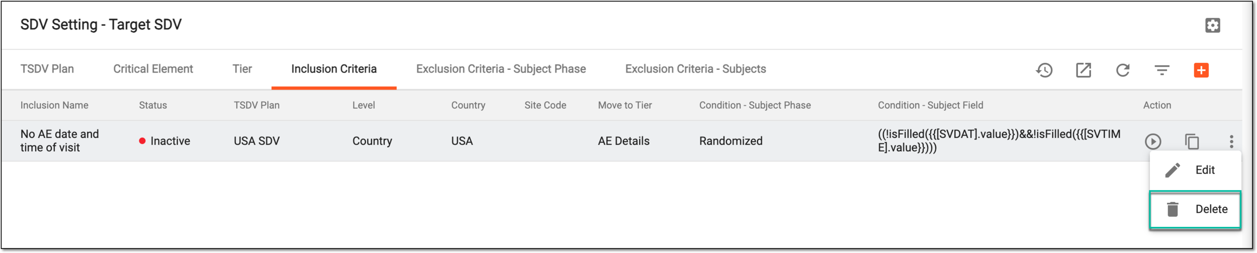 Deleting inclusion criteria