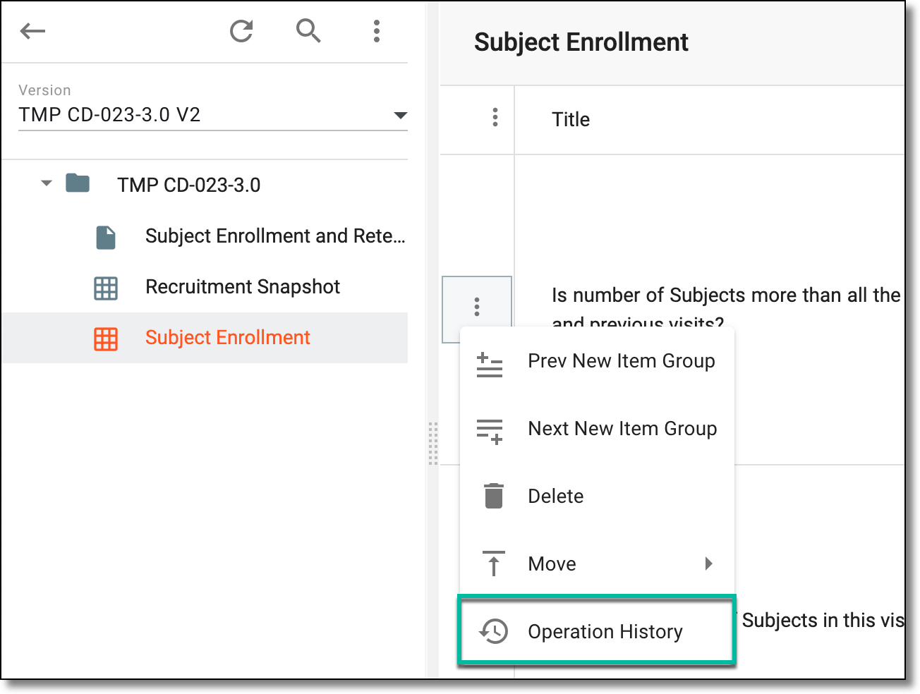 Accessing operation history of grid form row