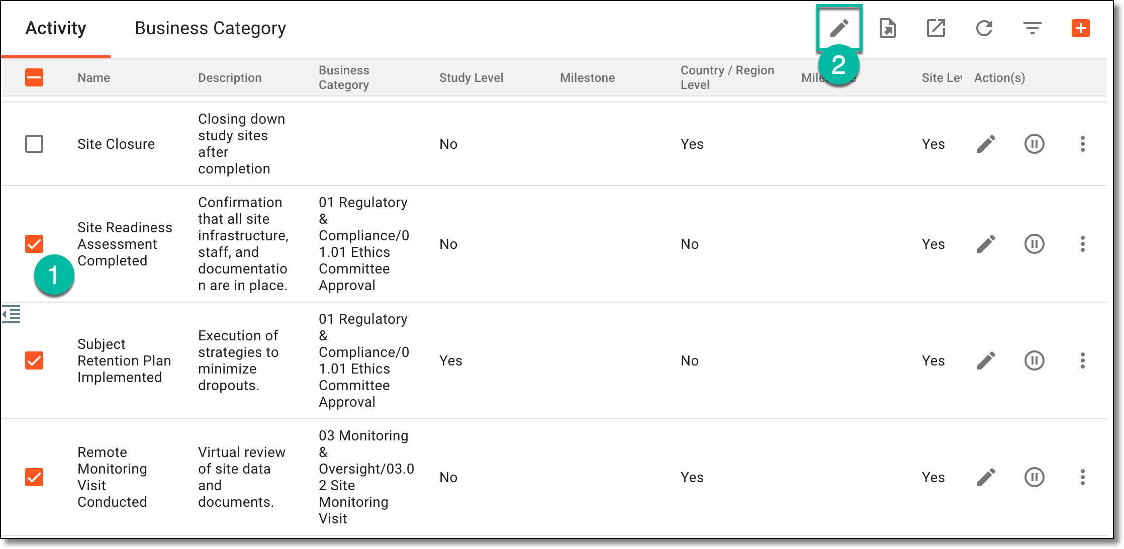 Editing multiple activities