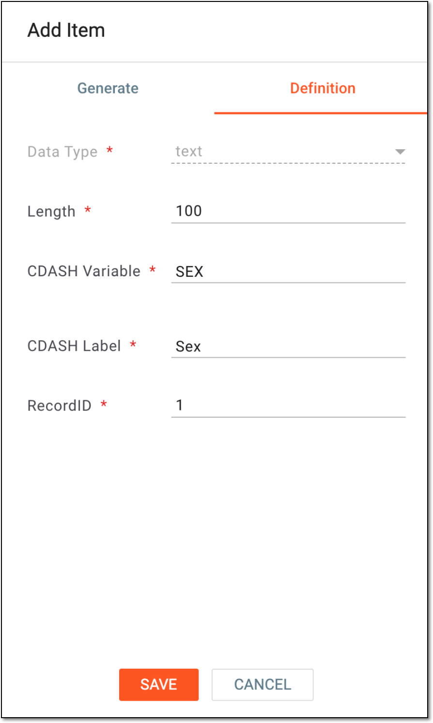 Specifying variable definition for radio item