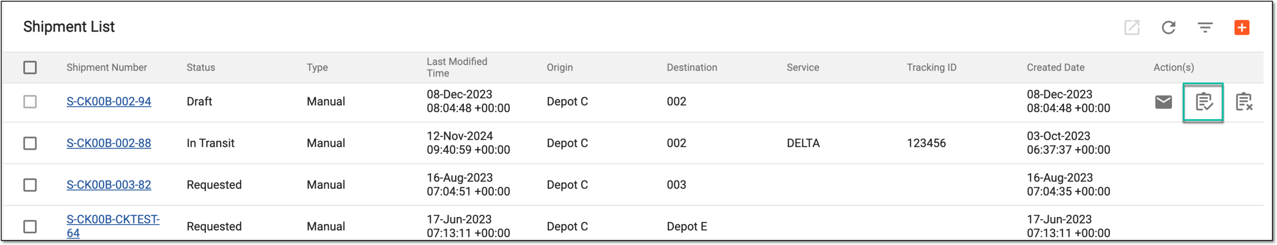Confirming shipment request