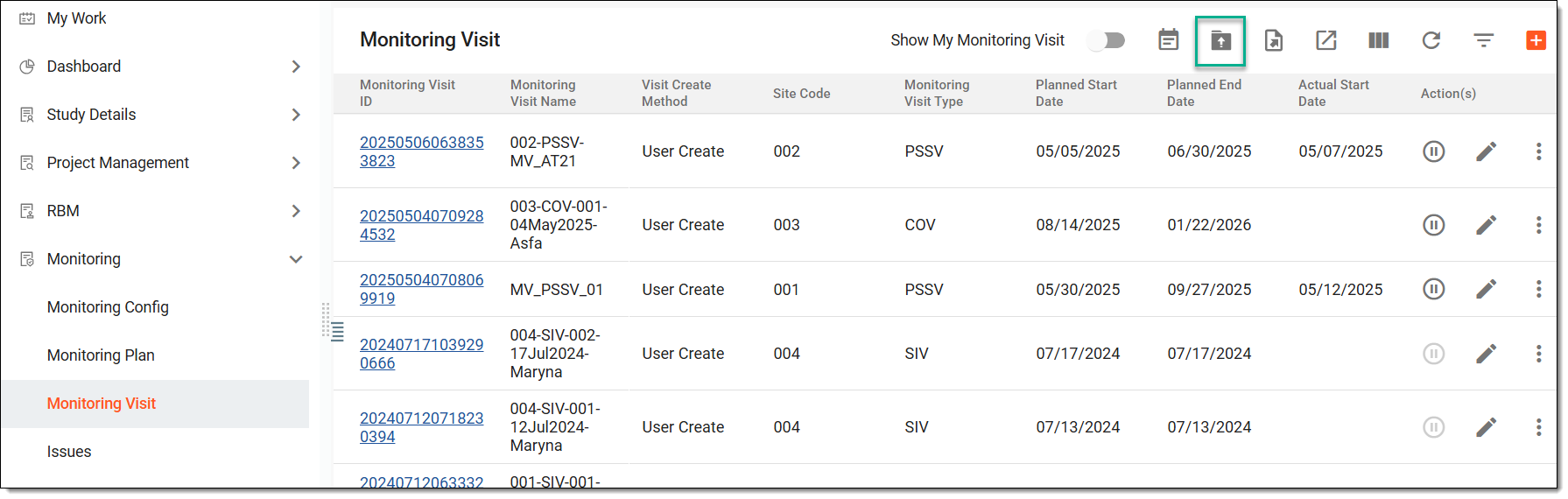 Accessing option to upgrade monitoring visit version