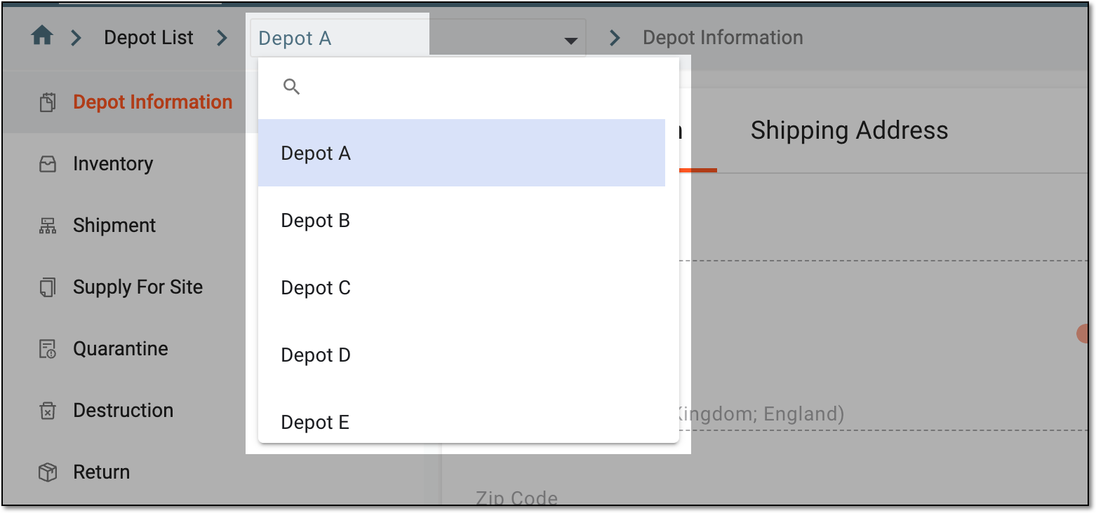 Navigating between depots from toolbar