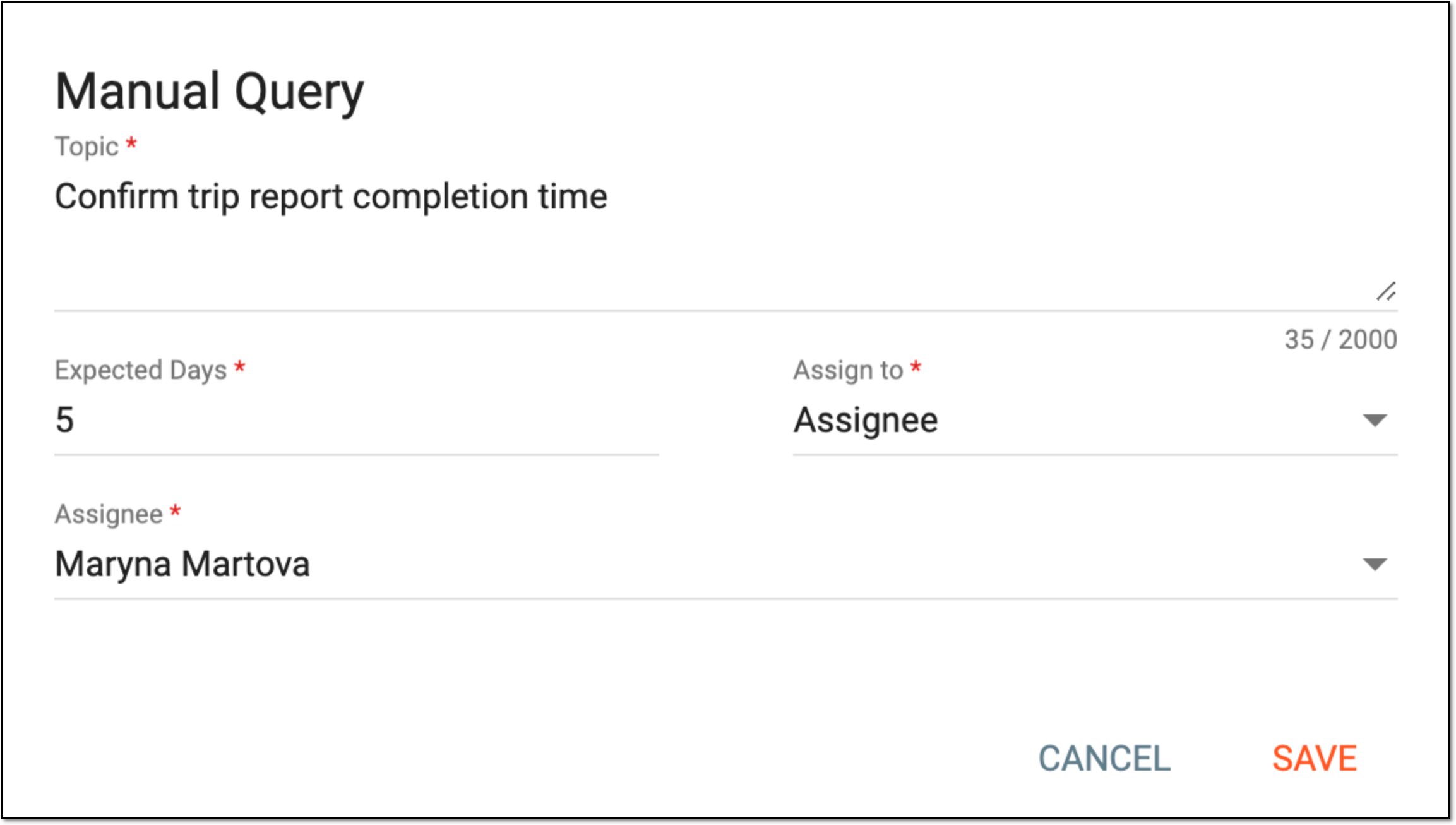 Completing manual query