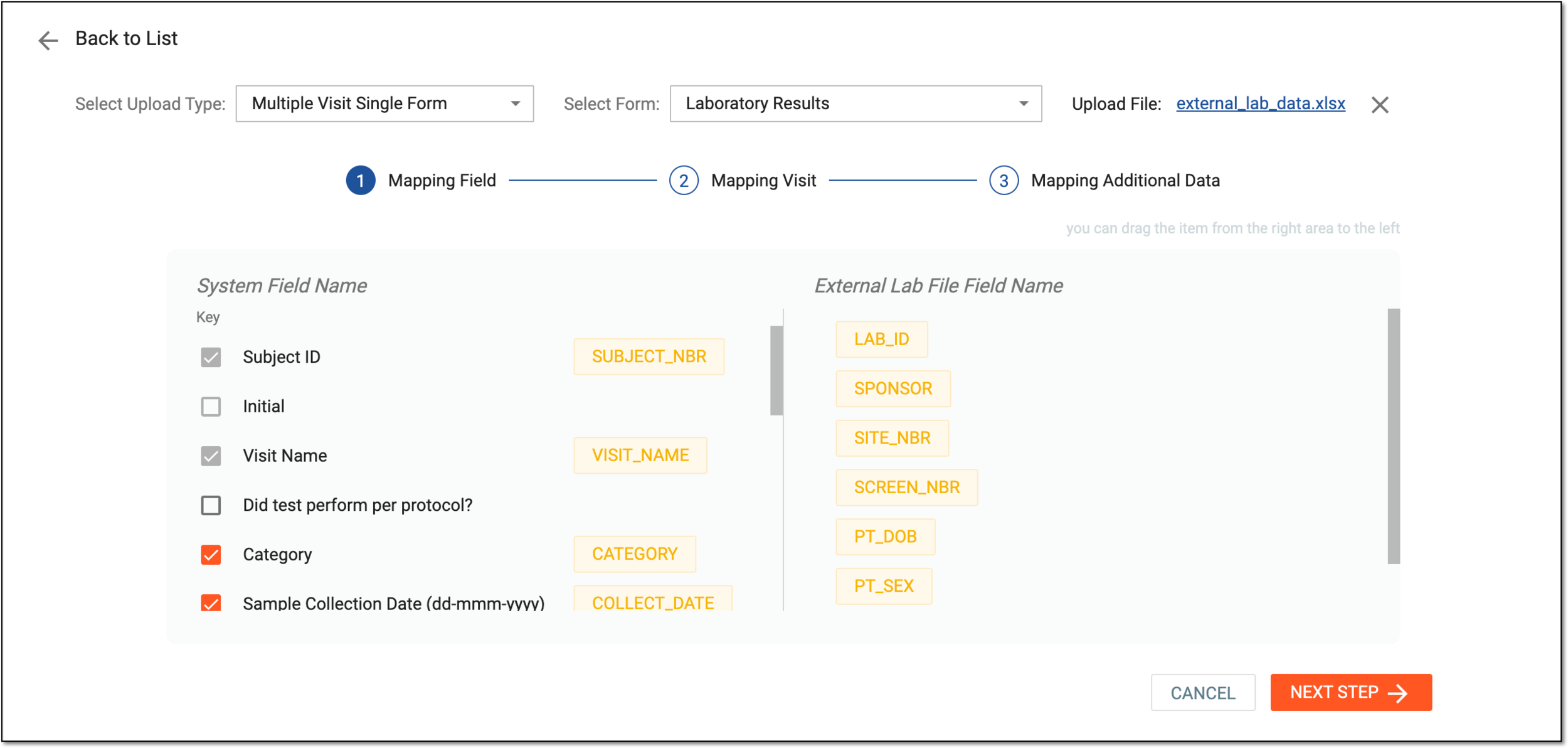 Uploading file and mapping fields