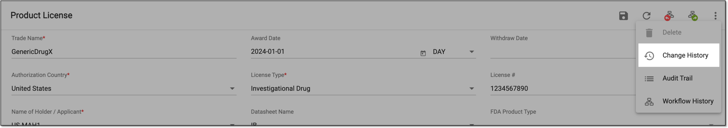 Selecting to view change history