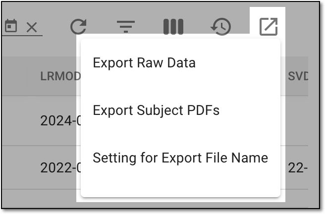 Selecting export options
