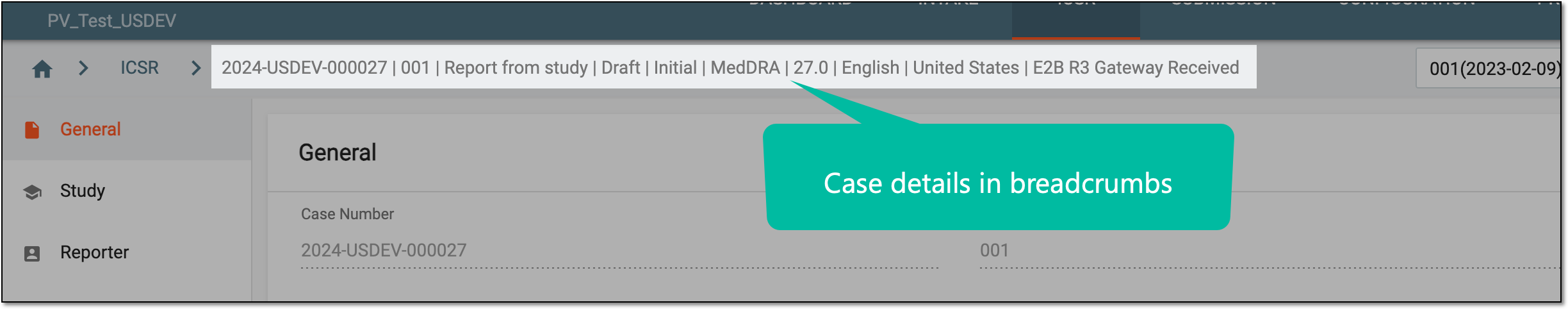 Locating case details in breadcrumbs