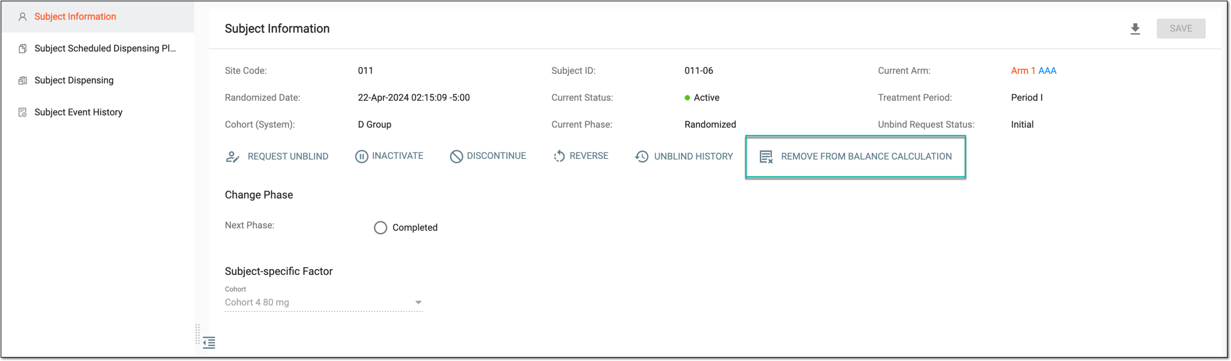 Removing subject from balance calculation