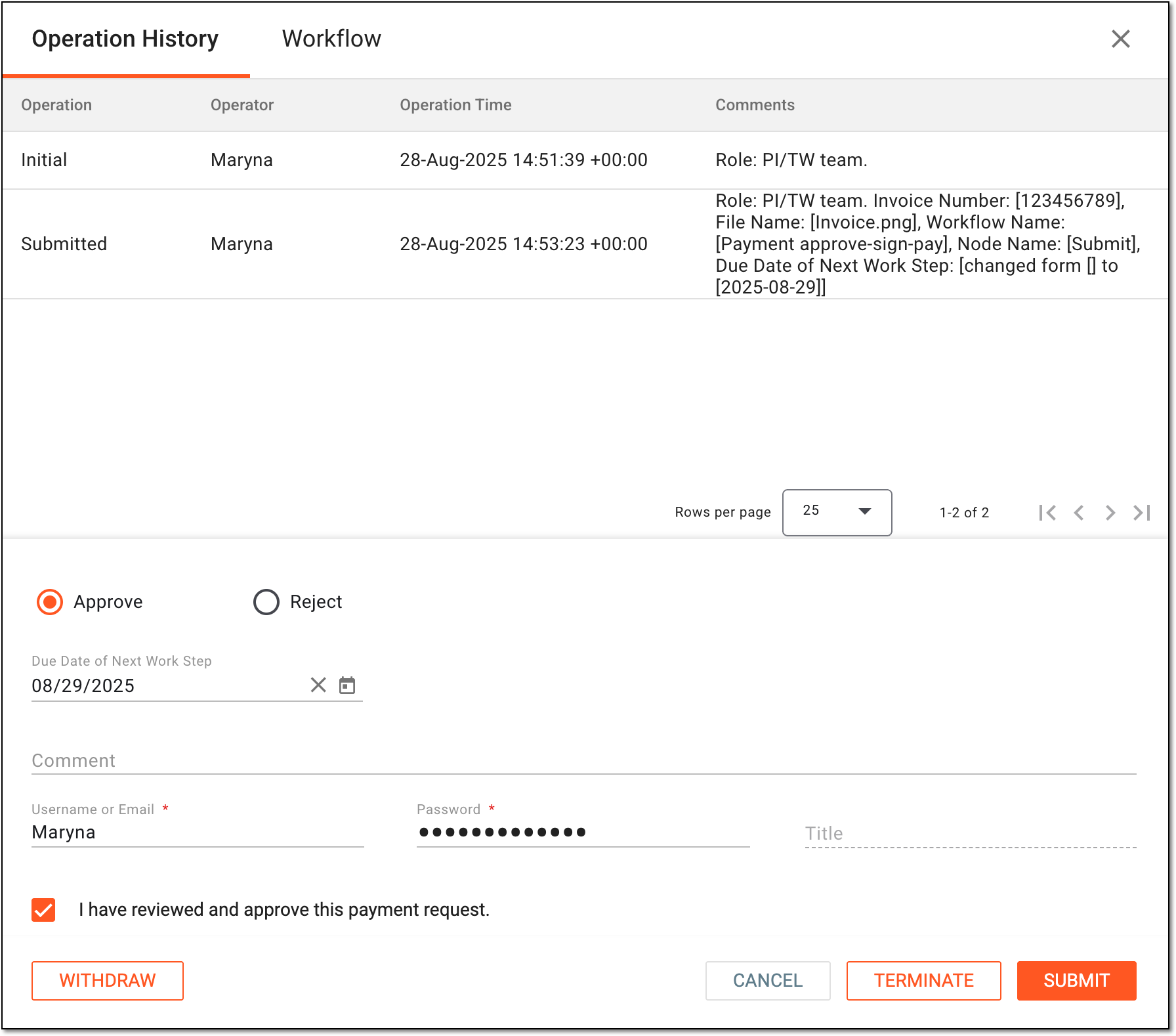 Approving payment request