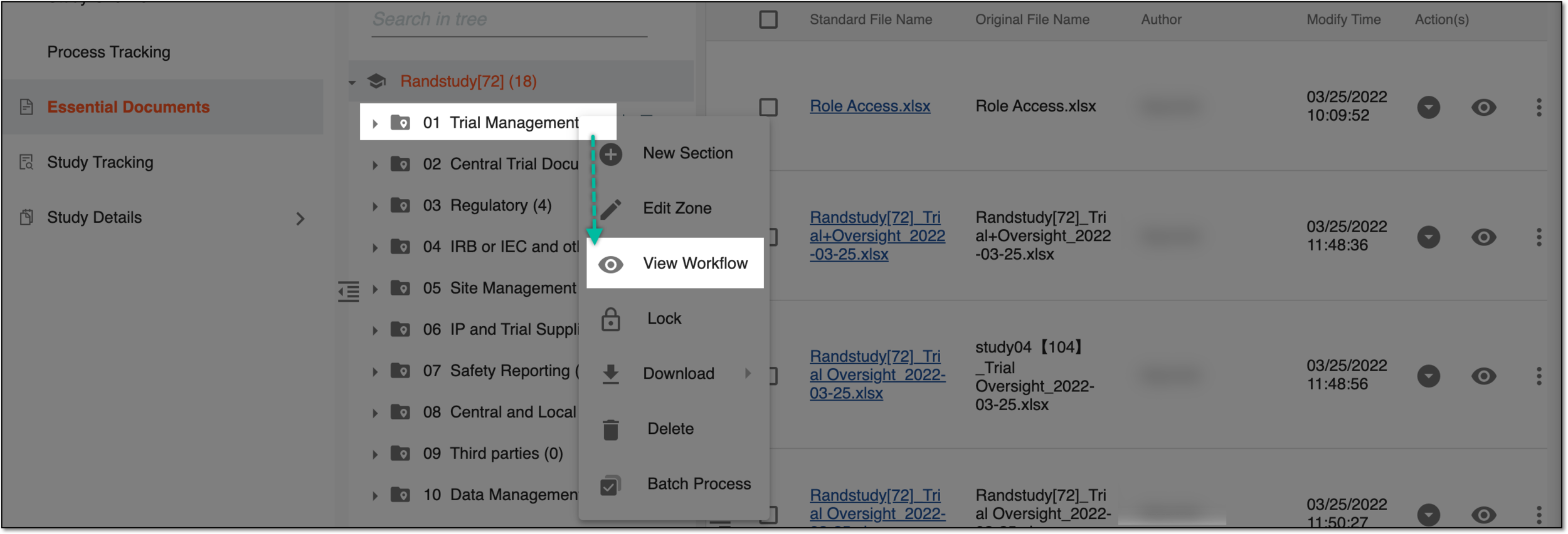 Selecting to view associated workflow