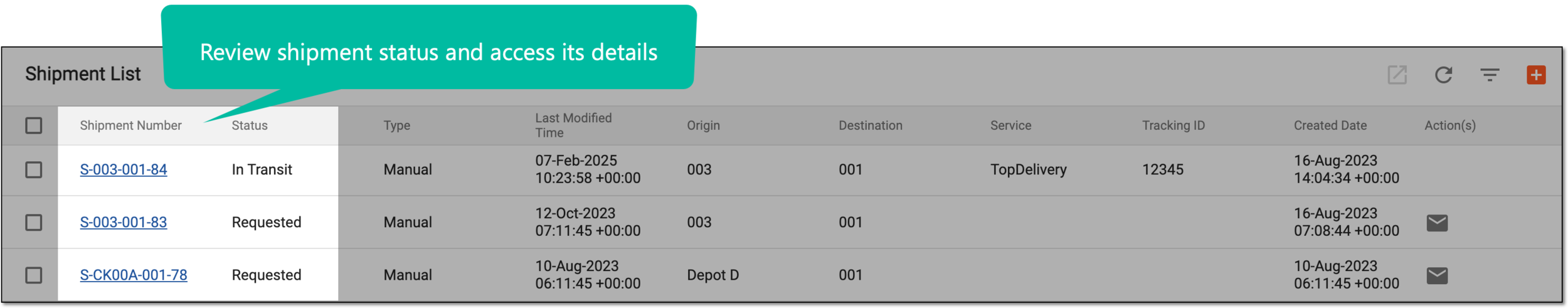 Reviewing shipment status and accessing details