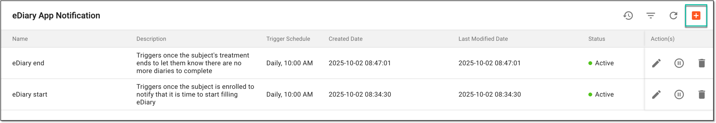 Selecting option to add eDiary app notification