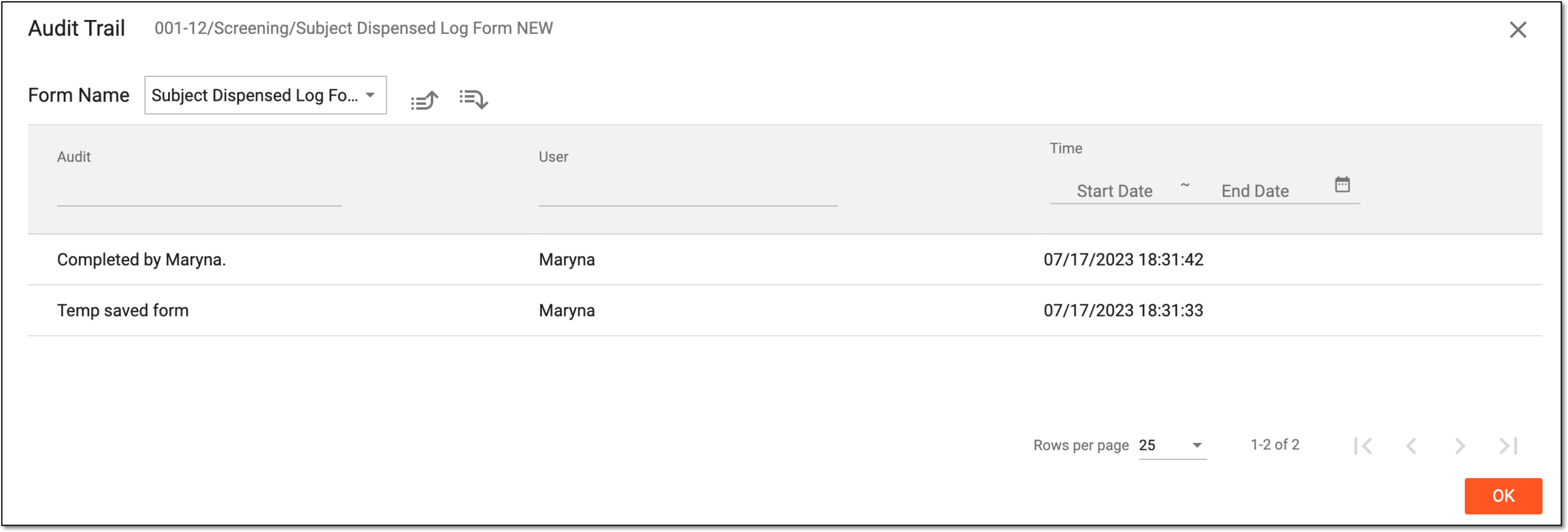 Viewing form audit trail