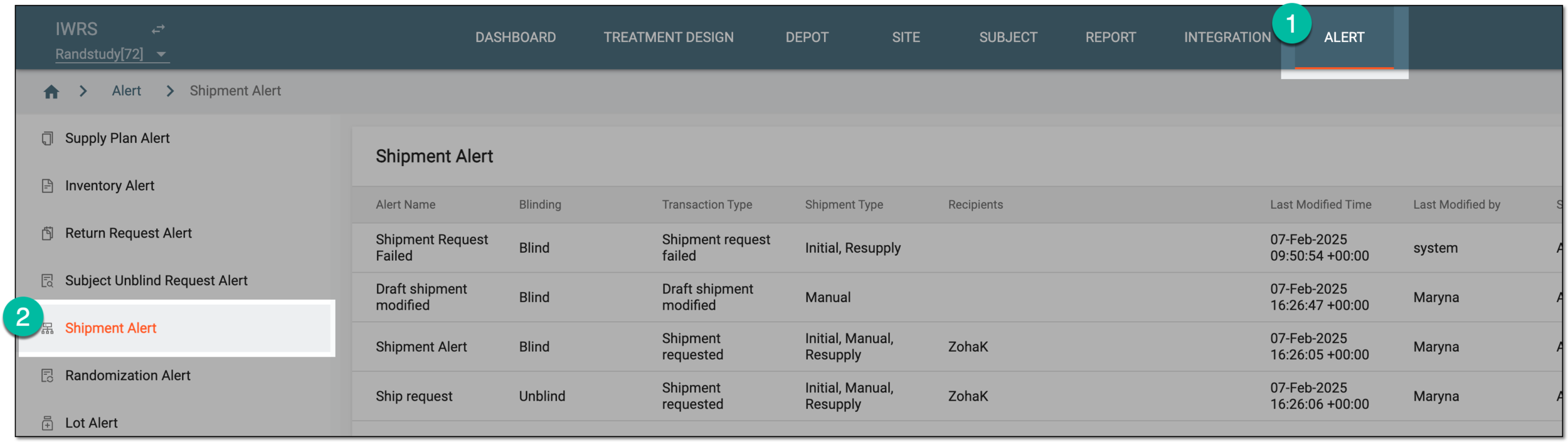 Accessing shipment alert setting
