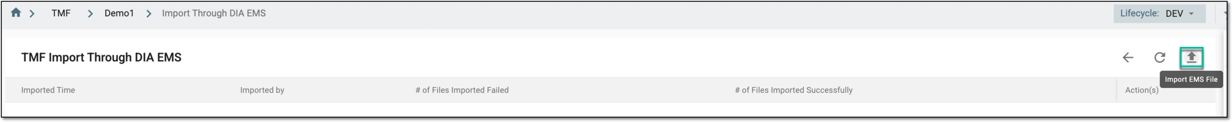 Accessing option to import EMS files