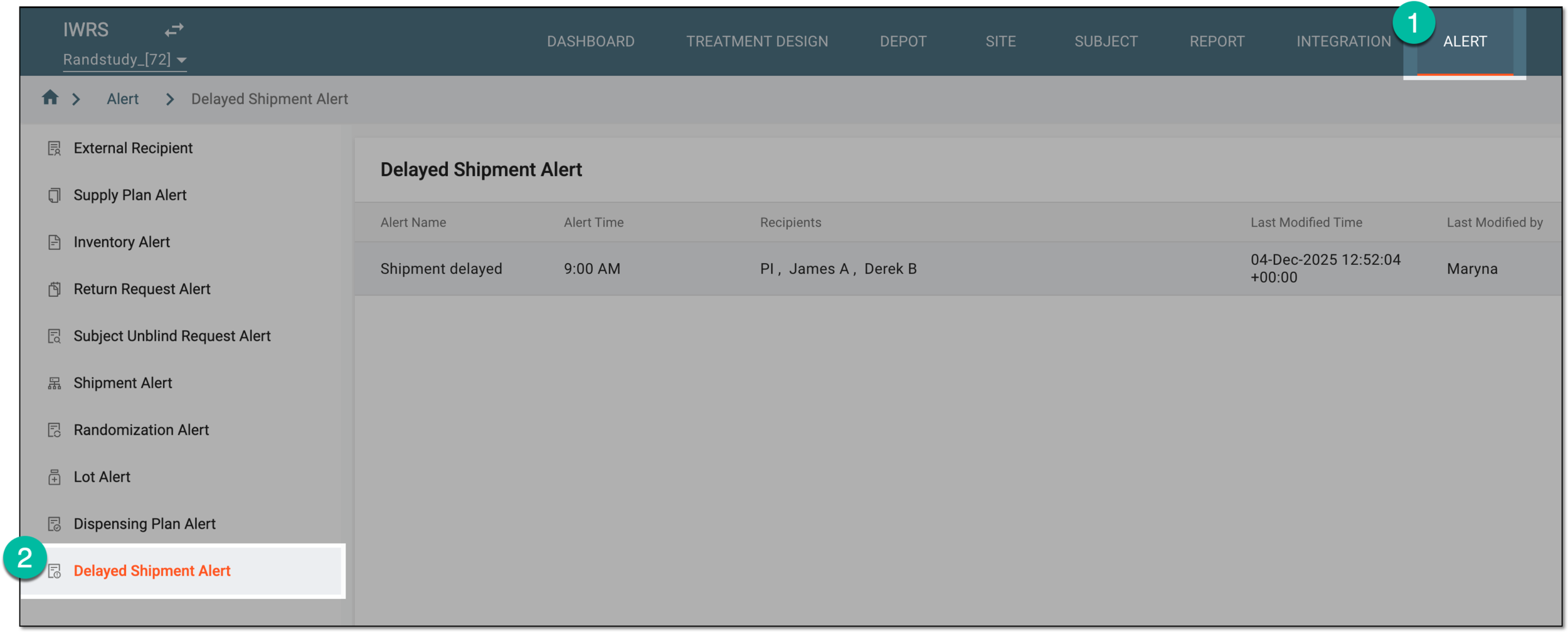 Accessing delayed shipment alert setting