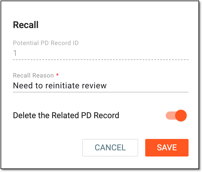 Recalling pushed PD record
