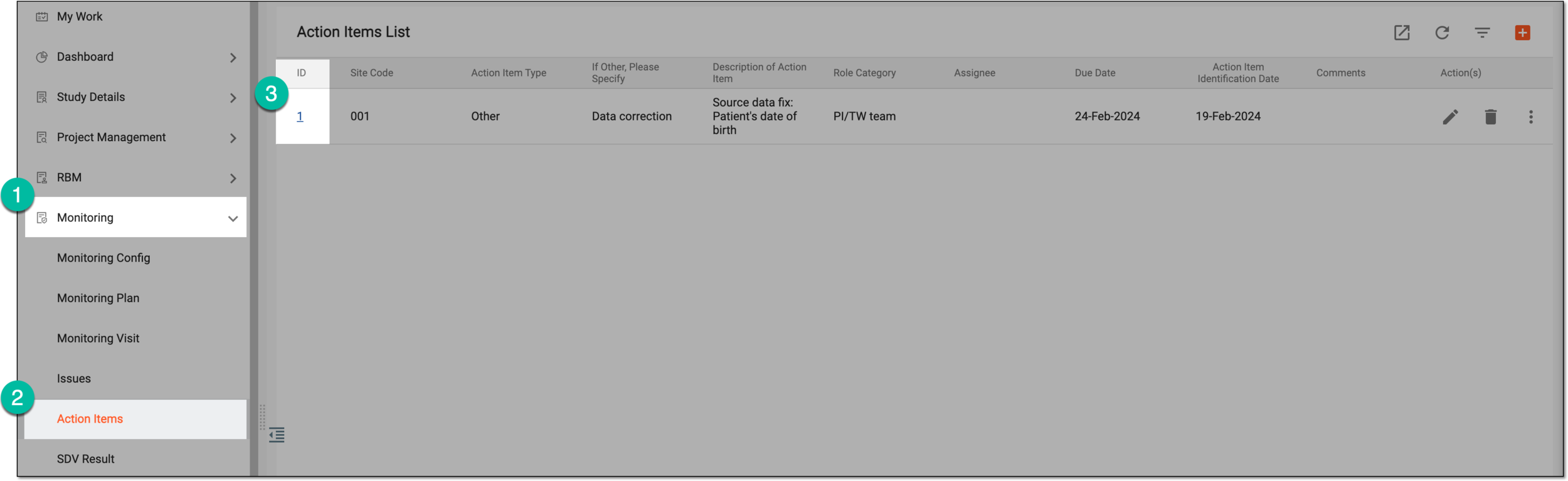 Accessing action item from list