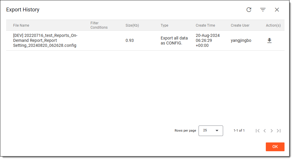 Exporting historic files