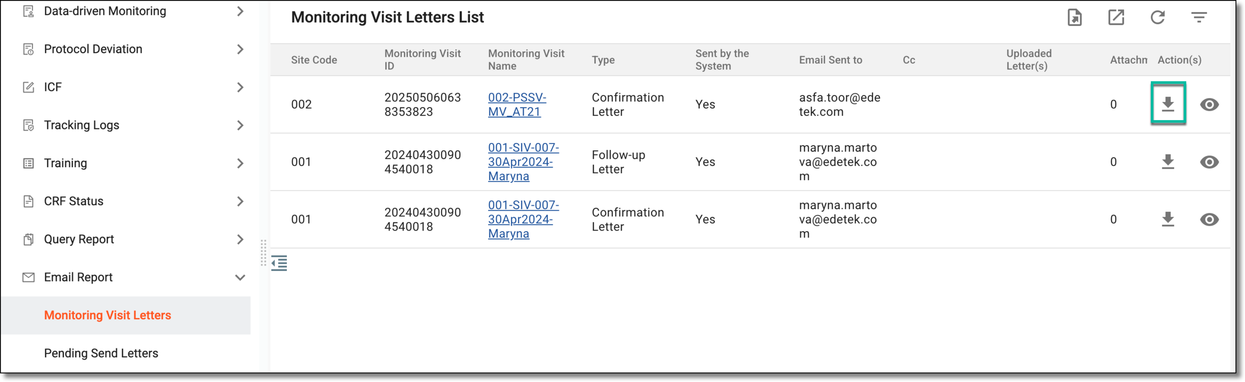 Downloading monitoring visit letter