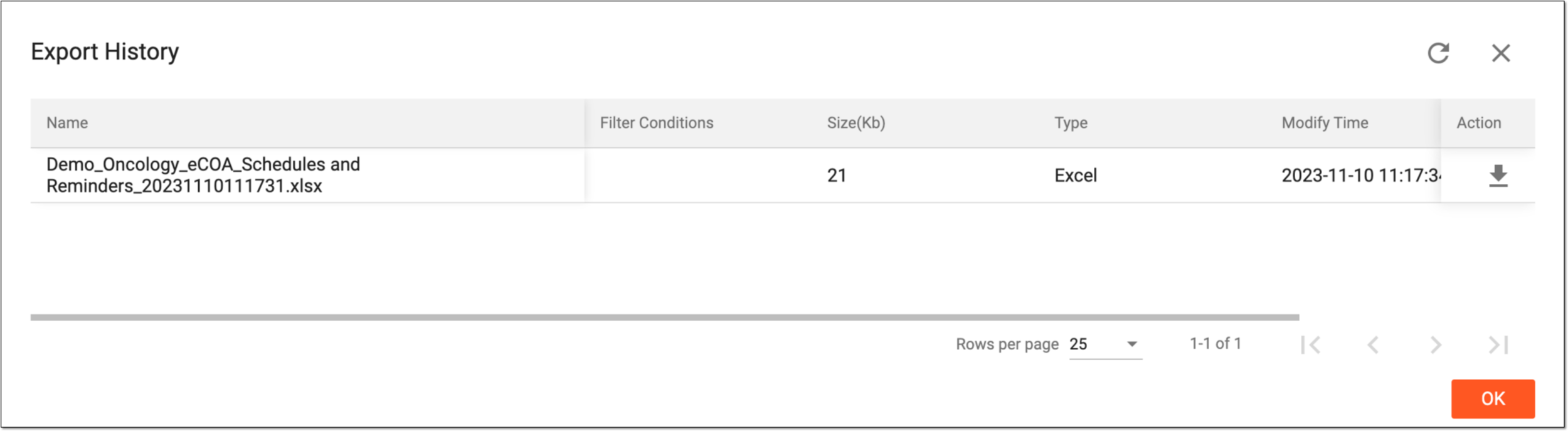 Viewing files in export history
