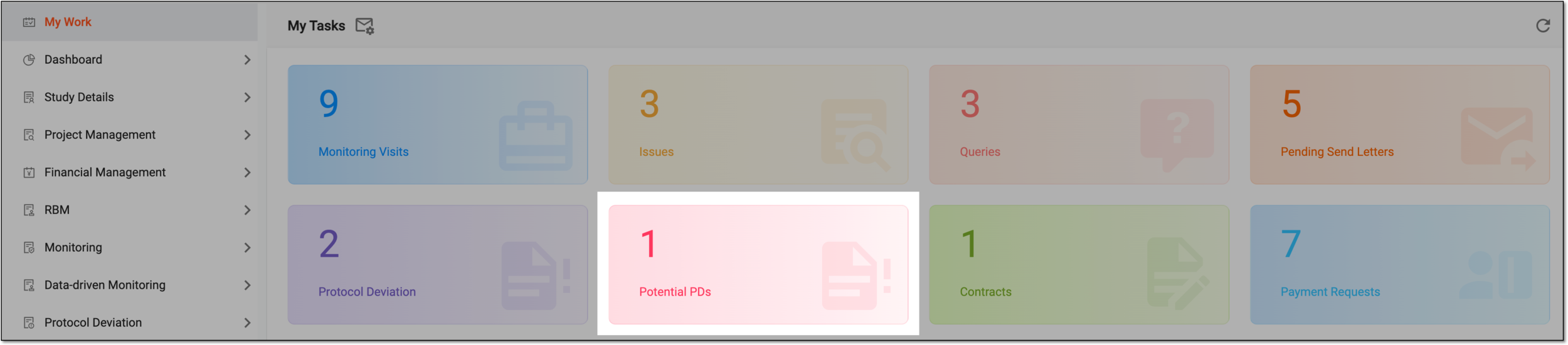 Selecting potential protocol deviations tile