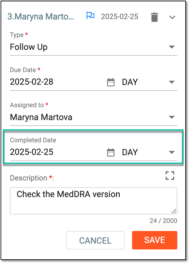 Selecting completion date