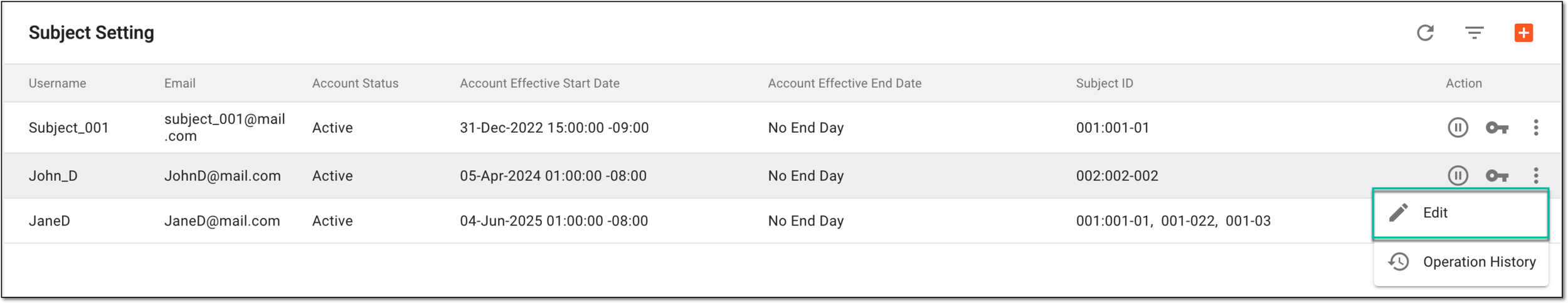 Selecting to update eCOA user