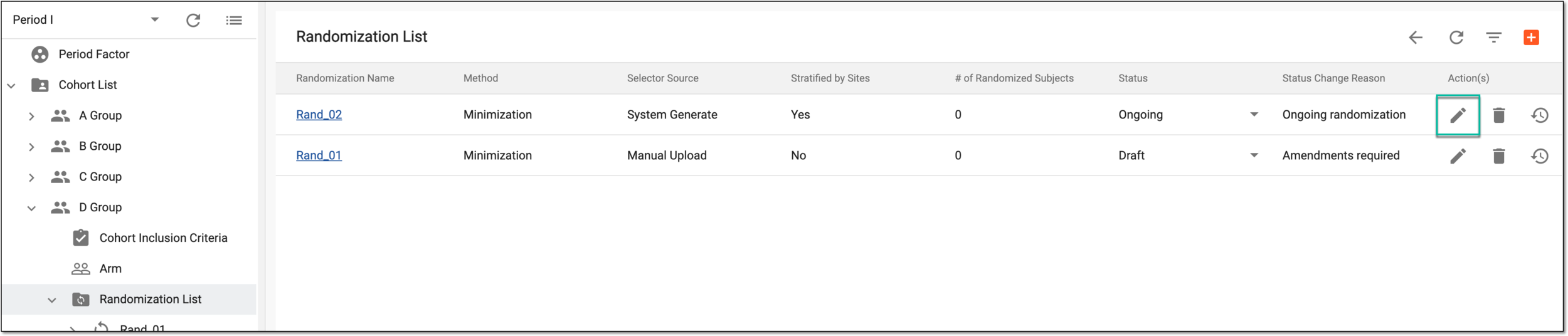 Selecting to edit randomization scheme