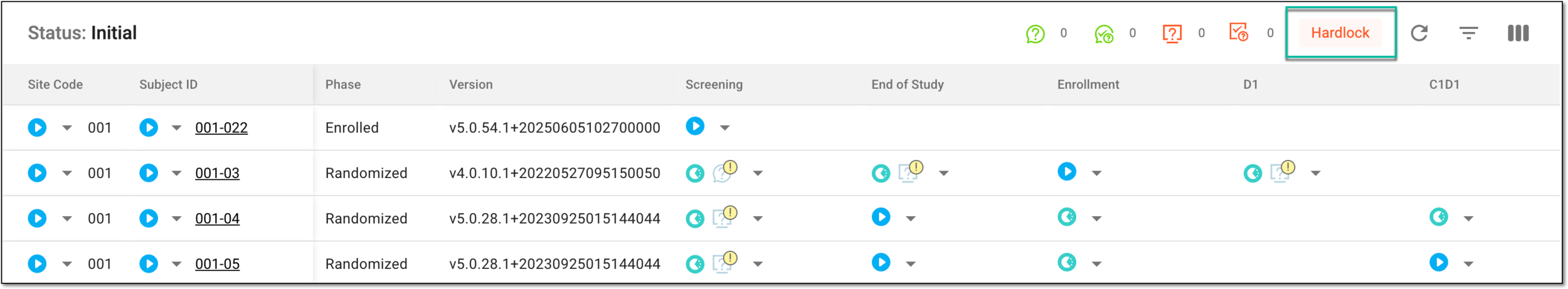 Selecting to hard-lock study