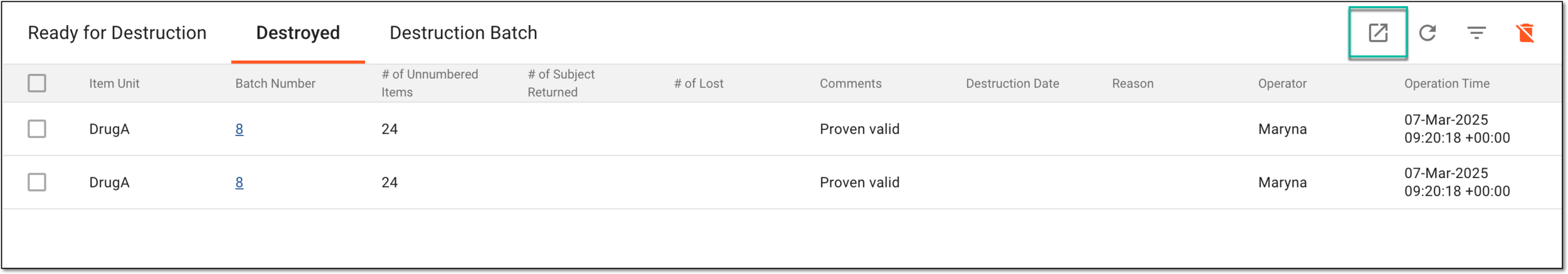 Exporting destroyed item data